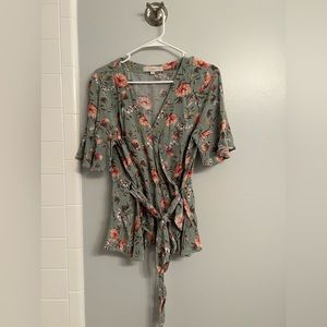 LOFT Women’s Blue Floral Tie Blouse